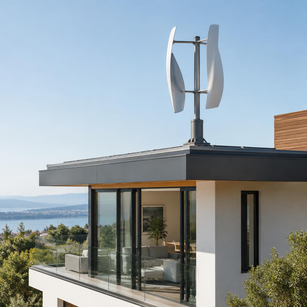 Micro wind turbine installed on a modern residential building